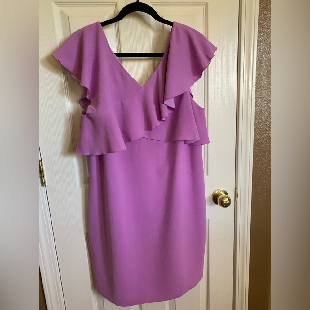 Trina Turk Lilac Ruffle V-Neck Midi Dress